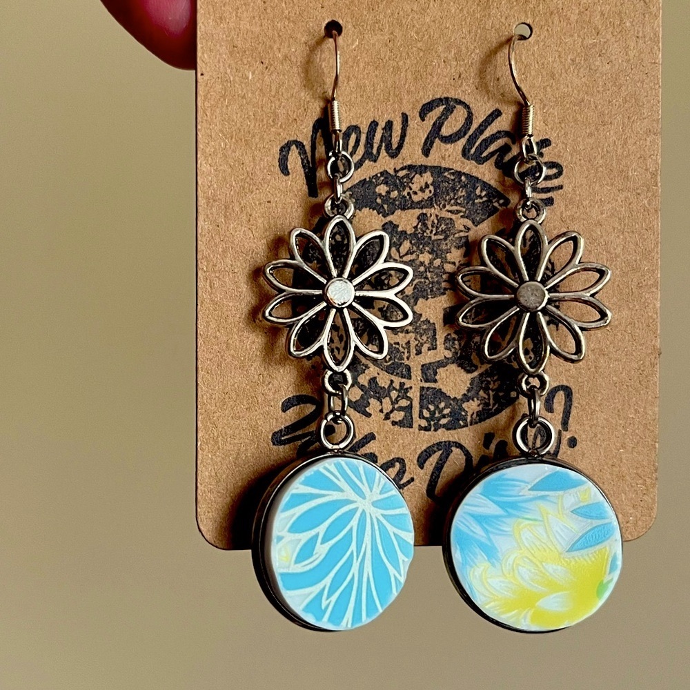 New Broken China plate floral earrings